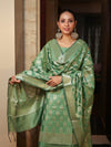 Banarasee Cotton Silk Zari Buta Work Salwar Kameez Fabric With Dupatta Set-Green