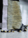 Bhagalpur Handloom Pure Linen Cotton Saree With Resham Embroidered Border-Black