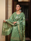 Banarasee Cotton Silk Zari Buta Work Salwar Kameez Fabric With Dupatta Set-Green