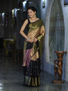 Banarasee Handloom Semi Silk Tissue Saree With Zari Design & Broad Border-Black & Peach Pink
