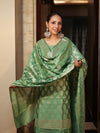 Banarasee Cotton Silk Zari Buta Work Salwar Kameez Fabric With Dupatta Set-Green