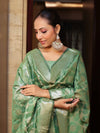Banarasee Cotton Silk Zari Buta Work Salwar Kameez Fabric With Dupatta Set-Green