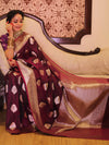 Banarasee Handwoven Semi-Katan Tanchoi Weaving Floral Border Saree-Wine