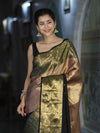 Banarasee Handloom Semi Silk Tissue Saree With Zari Design & Broad Border-Black & Peach Pink