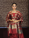 Banarasee Cotton Silk Stripe Pattern Salwar Kameez Fabric With Dupatta Set-Maroon