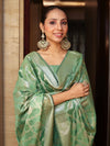 Banarasee Cotton Silk Zari Buta Work Salwar Kameez Fabric With Dupatta Set-Green