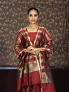 Banarasee Cotton Silk Stripe Pattern Salwar Kameez Fabric With Dupatta Set-Maroon