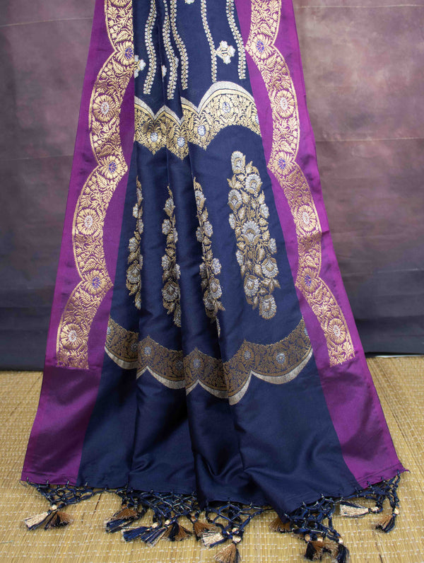 Banarasee Art Silk Zari Design Salwar Kameez With Dupatta Set-Blue
