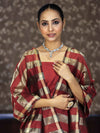 Banarasee Cotton Silk Stripe Pattern Salwar Kameez Fabric With Dupatta Set-Maroon
