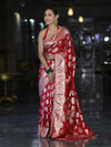 Banarasee Handloom Semi Silk Saree With Buta Design Zari Border & Lace-Red