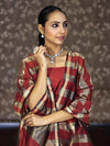 Banarasee Cotton Silk Stripe Pattern Salwar Kameez Fabric With Dupatta Set-Maroon