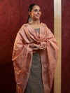 Banarasee Cotton Silk Zari Buti Salwar Kameez Fabric With Contrast Dupatta Set-Grey & Peach