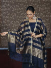 Banarasee Cotton Silk Stripe Pattern Salwar Kameez Fabric With Dupatta Set-Navy Blue
