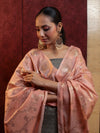 Banarasee Cotton Silk Zari Buti Salwar Kameez Fabric With Contrast Dupatta Set-Grey & Peach