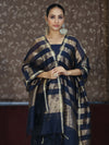Banarasee Cotton Silk Stripe Pattern Salwar Kameez Fabric With Dupatta Set-Navy Blue