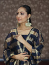 Banarasee Cotton Silk Stripe Pattern Salwar Kameez Fabric With Dupatta Set-Navy Blue