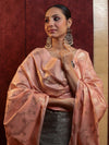 Banarasee Cotton Silk Zari Buti Salwar Kameez Fabric With Contrast Dupatta Set-Grey & Peach
