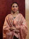Banarasee Cotton Silk Zari Buti Salwar Kameez Fabric With Contrast Dupatta Set-Grey & Peach