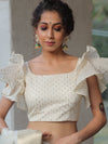 Banarasee Cotton Silk Zari Buti Blouse-White