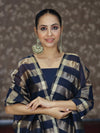 Banarasee Cotton Silk Stripe Pattern Salwar Kameez Fabric With Dupatta Set-Navy Blue