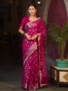Banarasee Semi-Georgette Saree Meena Jaal Design With Zari Border Design-Pink