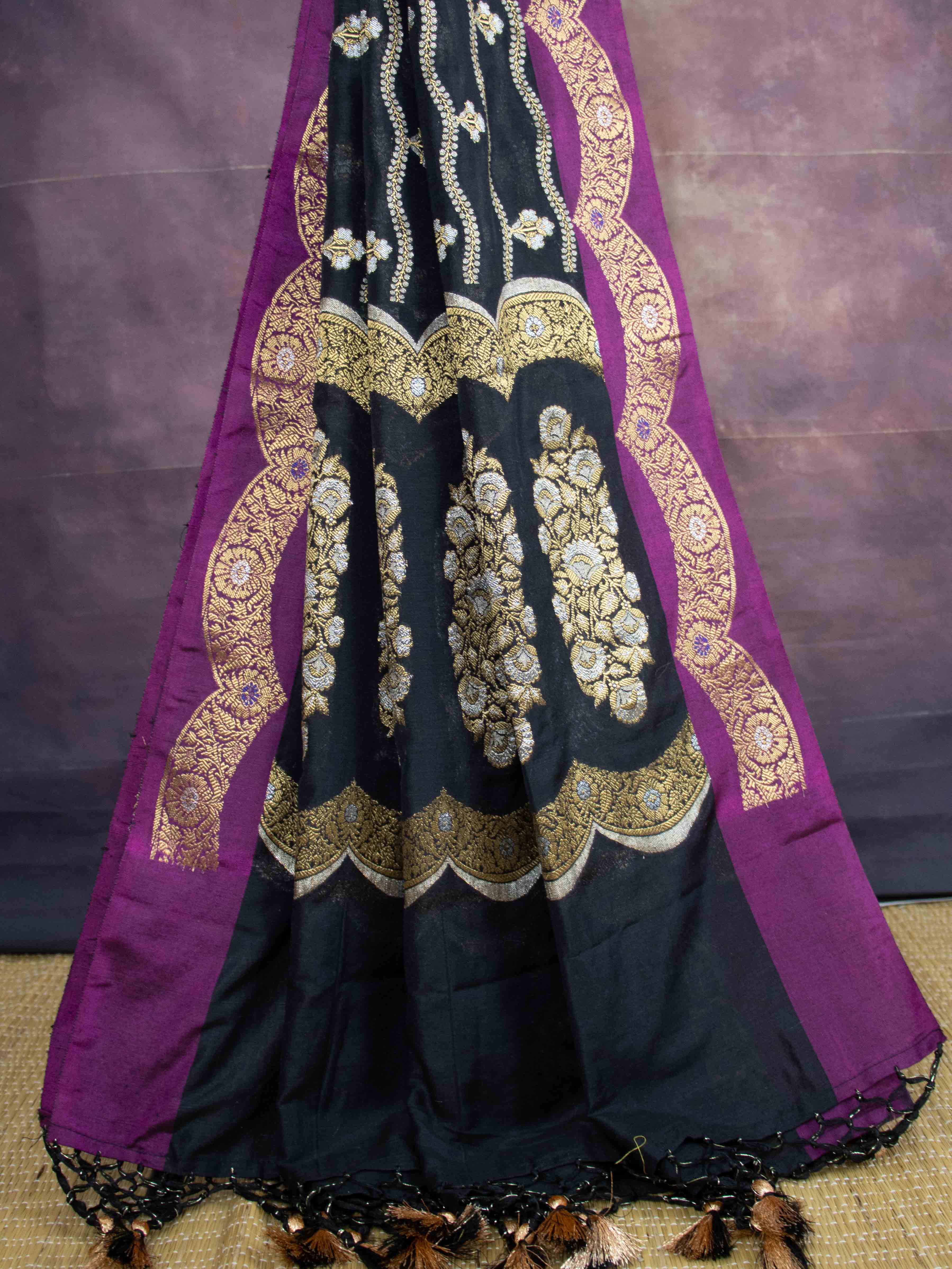 Banarasee Art Silk Zari Design Salwar Kameez With Dupatta Set-Black