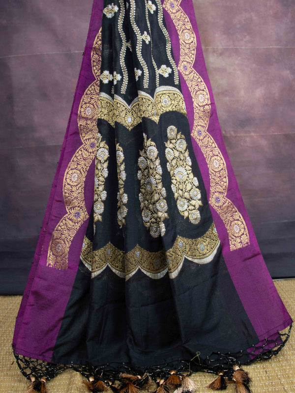 Banarasee Art Silk Zari Design Salwar Kameez With Dupatta Set-Black