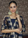 Banarasee Cotton Silk Stripe Pattern Salwar Kameez Fabric With Dupatta Set-Navy Blue
