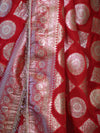 Banarasee Handloom Semi Silk Saree With Buta Design Zari Border & Lace-Red