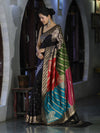 Banarasee Semi Katan Saree With Buti Design & Zari Woven Multicolor Pallu-Black
