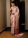Banarasee Handwoven Satin Zigzag Printed Saree-Pastel Peach
