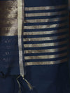 Banarasee Cotton Silk Stripe Pattern Salwar Kameez Fabric With Dupatta Set-Navy Blue