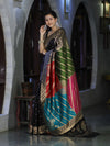 Banarasee Semi Katan Saree With Buti Design & Zari Woven Multicolor Pallu-Black