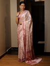 Banarasee Handwoven Satin Zigzag Printed Saree-Pastel Peach
