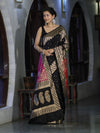 Banarasee Semi Katan Saree With Buti Design & Zari Woven Multicolor Pallu-Black