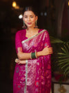 Banarasee Semi-Georgette Saree Meena Jaal Design With Zari Border Design-Pink