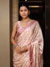 Banarasee Handwoven Satin Zigzag Printed Saree-Pastel Peach
