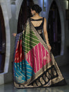 Banarasee Semi Katan Saree With Buti Design & Zari Woven Multicolor Pallu-Black