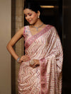 Banarasee Handwoven Satin Zigzag Printed Saree-Pastel Peach