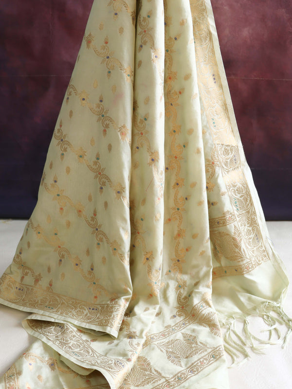 Banarasee Art Silk Zari Design Salwar Kameez With Dupatta Set-Light Green