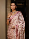 Banarasee Handwoven Satin Zigzag Printed Saree-Pastel Peach