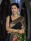 Banarasee Semi Katan Saree With Buti Design & Zari Woven Multicolor Pallu-Black