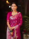 Banarasee Semi-Georgette Saree Meena Jaal Design With Zari Border Design-Pink