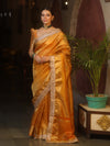 Banarasee Handwoven Plain Tissue Saree With Zari Border & Lace-Gold