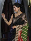 Banarasee Semi Katan Saree With Buti Design & Zari Woven Multicolor Pallu-Black