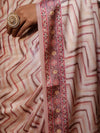 Banarasee Handwoven Satin Zigzag Printed Saree-Pastel Peach