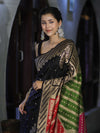 Banarasee Semi Katan Saree With Buti Design & Zari Woven Multicolor Pallu-Black