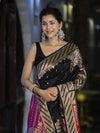 Banarasee Semi Katan Saree With Buti Design & Zari Woven Multicolor Pallu-Black