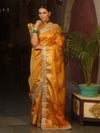 Banarasee Handwoven Plain Tissue Saree With Zari Border & Lace-Gold