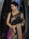 Banarasee Semi Katan Saree With Buti Design & Zari Woven Multicolor Pallu-Black